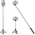 thumbnail image 1 of KOMI Selfie Stick Tripod with Fill Light, Extendable Selfie Stick Tripod with Wireless Remote and Tripod Stand Group Selfies, Live Streaming, Video Recording Compatible with All Cellphones, Green, 1 of 5