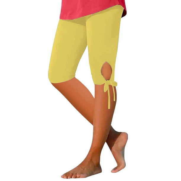 Ploknplq Leggings for Women,Yoga Pants Women,High Waisted Leggings for Women,Bow Yoga Pants Lightweight Pajama Pants Leggings,Plus Size Workout Leggings,Butt Lifting Leggings for Women Yellow 1 2XL