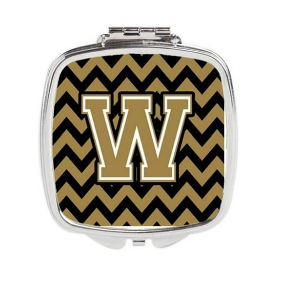 Carolines Treasures Letter W Chevron Black & Gold Compact Mirror