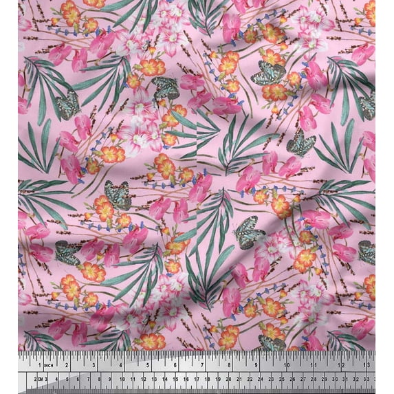 Soimoi Cotton Poplin Fabric & Orchids Floral Printed Craft Fabric by The Yard 42 Inch Wide