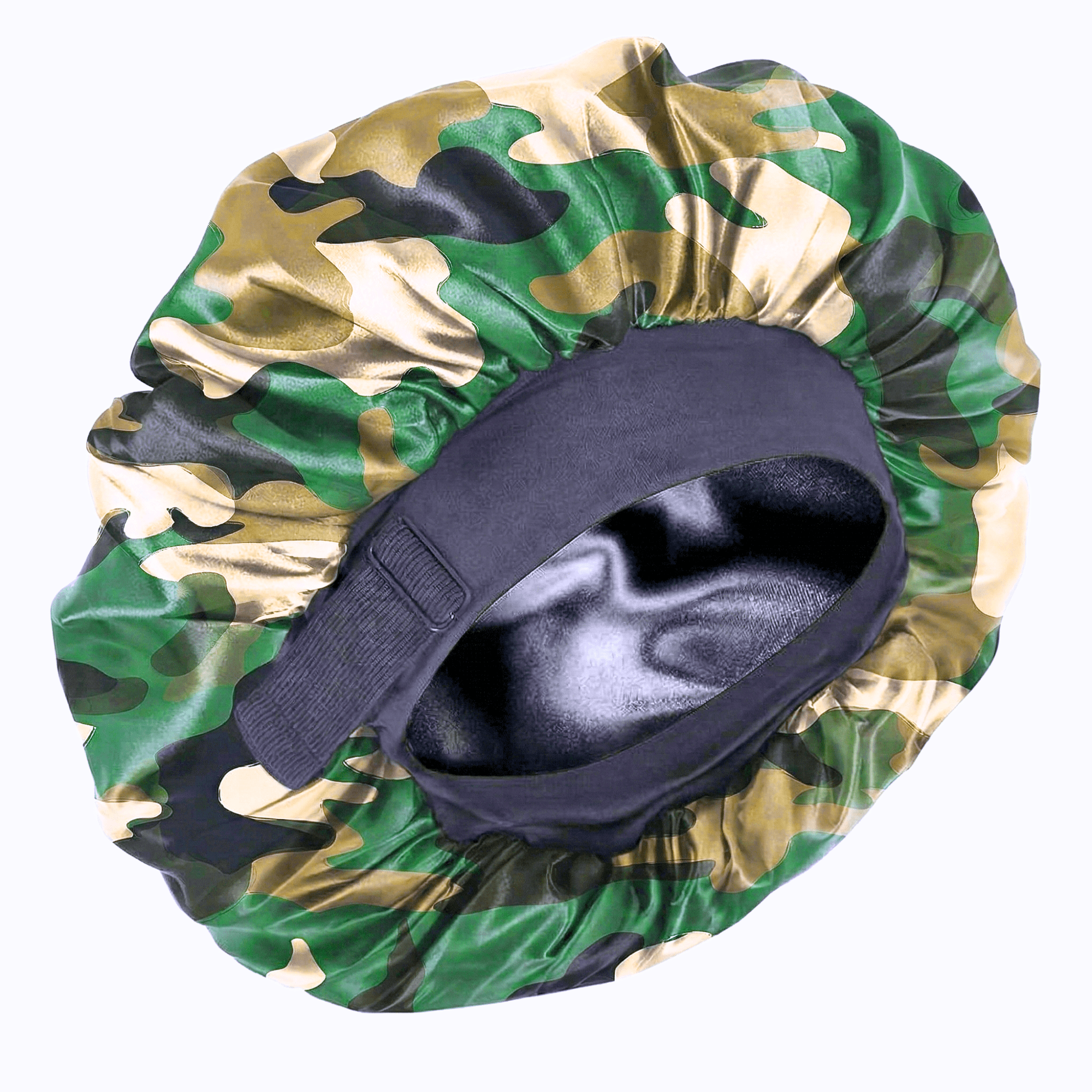 Men’s Satin Bonnet with Adjustable Tie, Silk Infused Sleep Cap for Waves, Braids, Locs, Camouflage