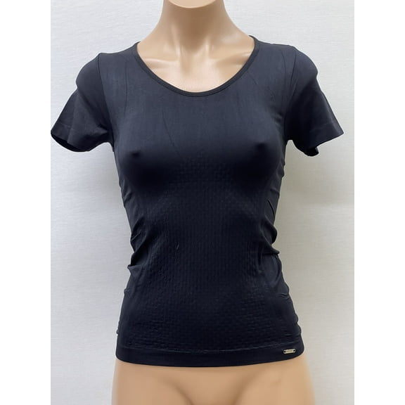 Women Seamless Short Sleeve Round Neck Fancy Vshape Design Material Blouse Top Stretch Tee Shirts