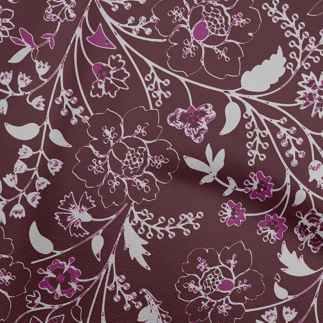 oneOone Rayon Maroon Fabric Jacobean Floral Sewing Craft Projects Fabric Prints By Yard 56 Inch Wide