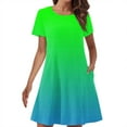 thumbnail image 2 of Homenesgenics Womens Dresses under $10.00 Women's Summer Gradient Color Double Pocket Short Sleeve Round Neck T-Shirt Dress Green L, 2 of 5