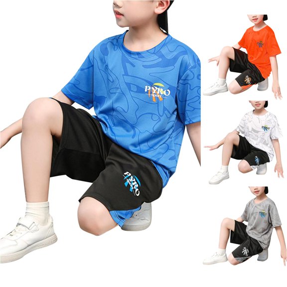 NordicNest Summer Children's Quick Drying Sports Set Boys Wicks Sweat Short Sleeved Shorts Two Piece Basketball Suit With Pocket Going Home Baby Outfit Back to School