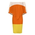 thumbnail image 4 of Candy Corn Pattern Women's Off The Shoulder Ruffles Summer Wedding Guest Loose Casual Party Beach Dress, 4 of 9