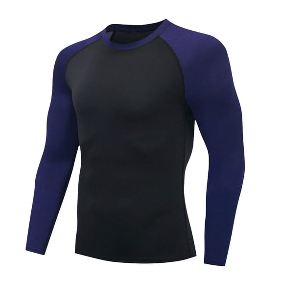 Awwp Mens Tops Men's Guard Long Sleeves Quick Drying Splice Compression Swim Shirts Round Neck Pullover T Shirt Blue L