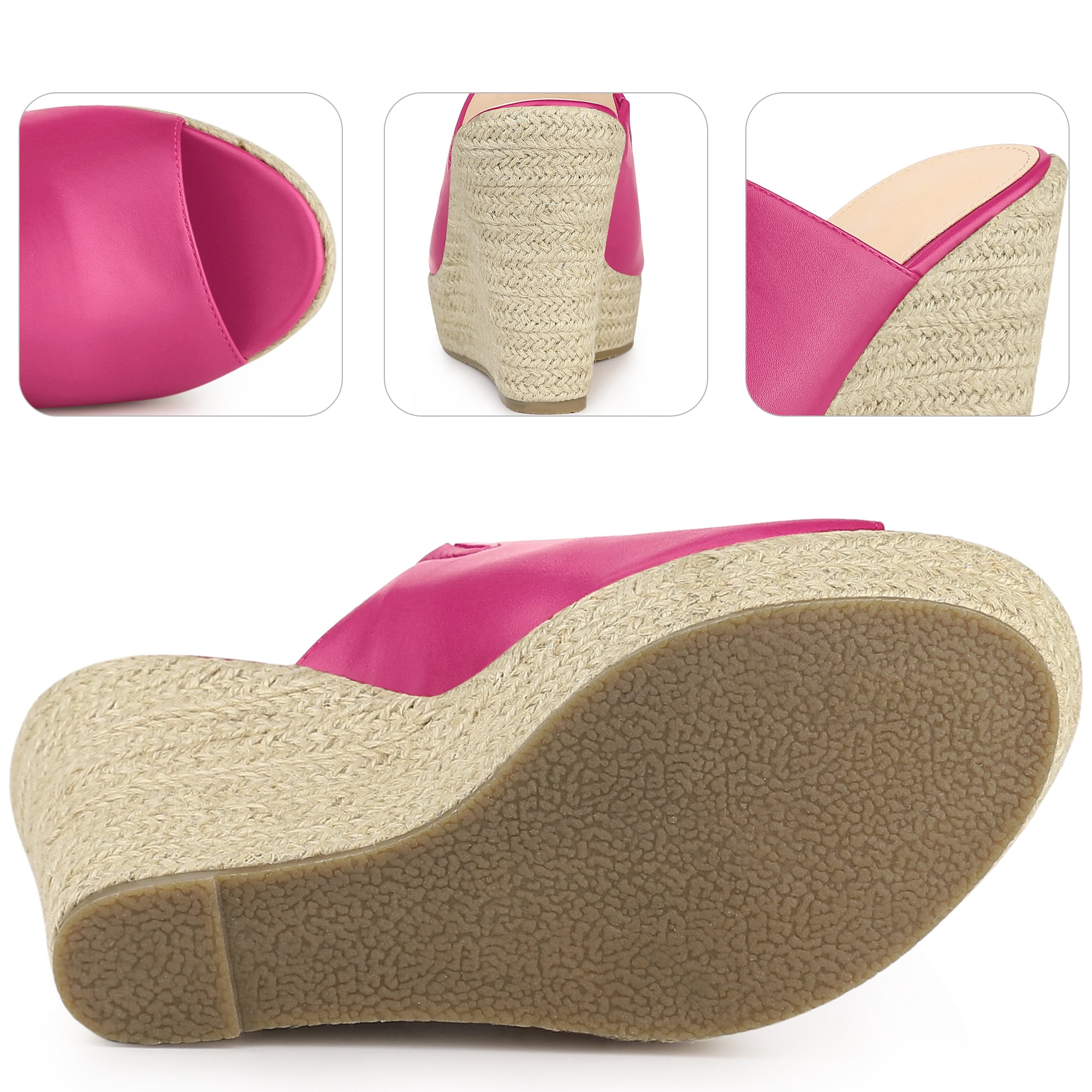 DARING DIVA Women's Open Toe Espadrille Wedge Heel Platform Slide Sandal Hot Pink 6