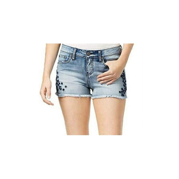 Blue Desire Juniors Star Embroidered Raw Edge Denim Shorts Gibson 15