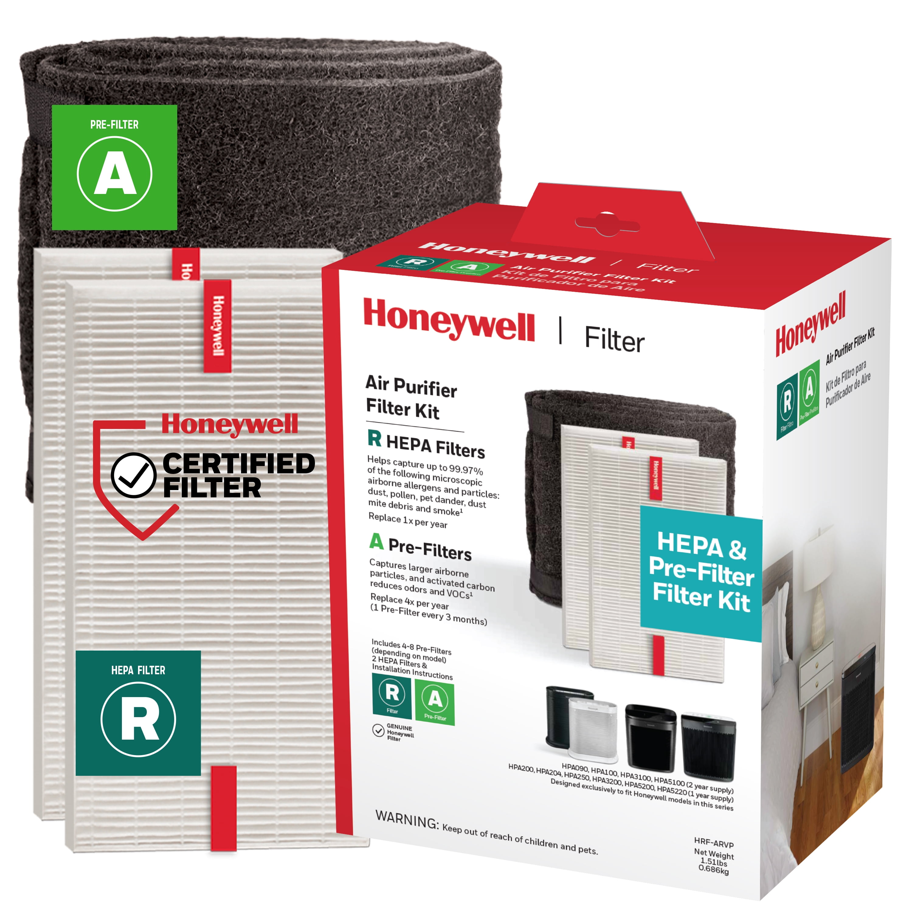 (2 pack) Honeywell Air Purifier Replacement Filter, HRFARVP, HEPA Filter, Value Pack