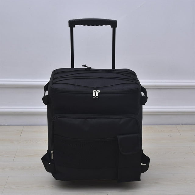 Chariot Roulant à Roues Sac Oxford Étanche Étanche Isolé Pliable Sac Isotherme pour Plage Extérieure Bbq Voyage d'Été Noir