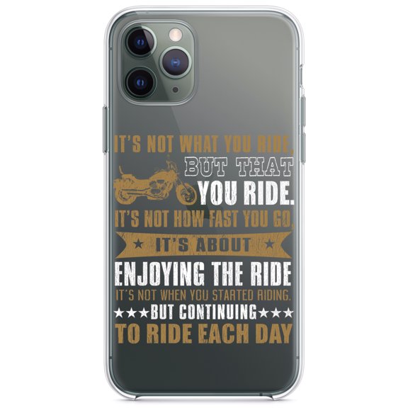 DistinctInk Clear Shockproof Hybrid Case for iPhone 12 Pro MAX (6.7" Screen) - TPU Bumper Acrylic Back Tempered Glass Screen Protector - Not What Your Ride, That You Ride Motorcycle