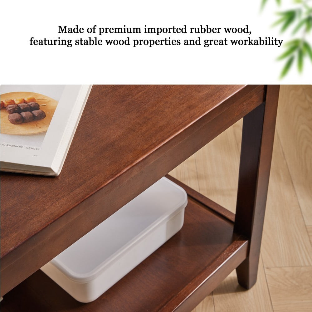 20" Walnut Solid Wood End Table, 2-Tier Square Side Table with Storage Shelf, Wooden Nightstand, Small Coffee Table for Living Room, Bedroom, Office
