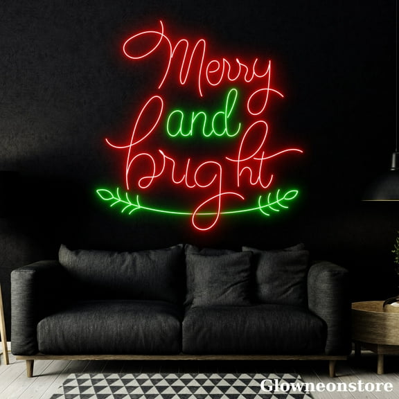 Glowneon Merry And Bright Neon Sign, Merry And Bright LED Sign, Merry Christmas Sign