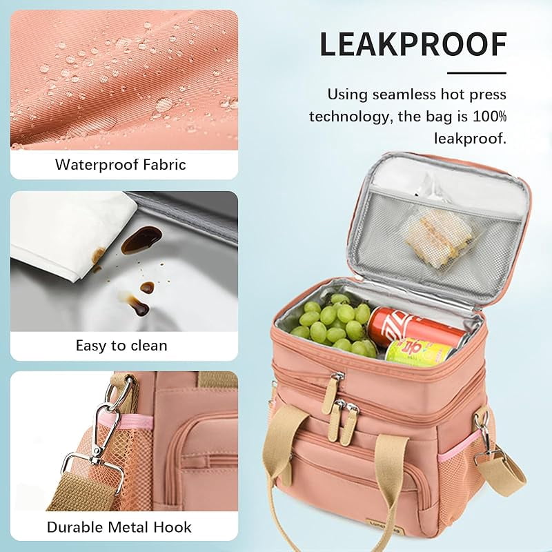 Insulated Lunch Bag for Women/Men 16L Lunch Bag, Expandable Cooler Bag, Reusable Adult Lunch Box, Leak Proof Lunch Tote with Adjustable Shoulder Strap, Suitable for Work, Travel (Purple)