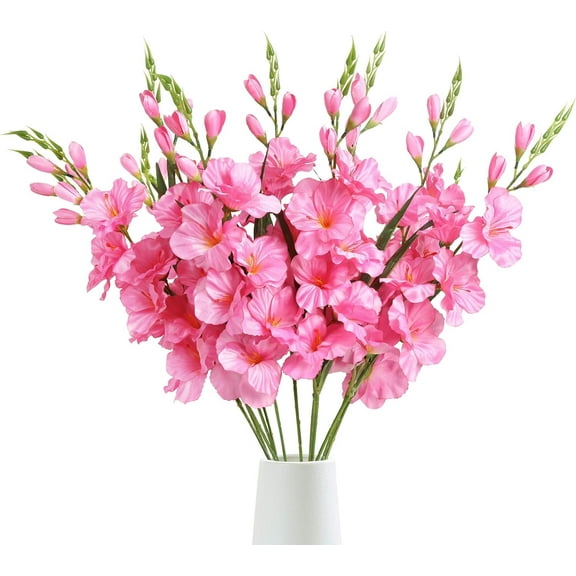 Pink Gladiolus Artificial Flowers 3.3in Long Stem Flowers Gladiolus Flowers Silk Flowers Artificial Gladiolus Flowers Faux Gladiolus Flowers for Home Wedding Office Decoration(Pink)