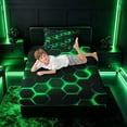 thumbnail image 5 of meiyoeat Neon Honeycomb Pattern Twin Sheet Sets for Boys Girls, Geometric Hexagon Bedding, Green, 3pcs, 1 Flat Sheet, 1 Fitted Sheet and 1 Pillowcase, 5 of 6