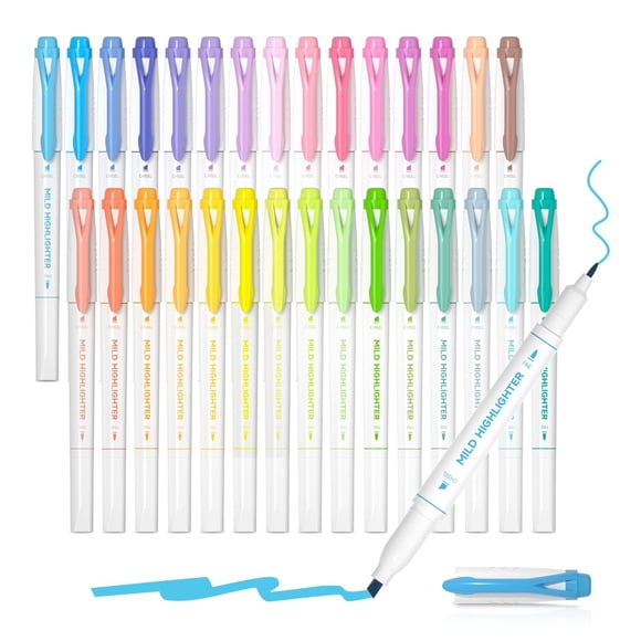 Shuttle Art 30 Colors Highlighters, Pastel Highlighter Pens Assorted Colors, Dual Tip Mild Color Highlighter Markers, Perfect for Teens, Kids and Adu