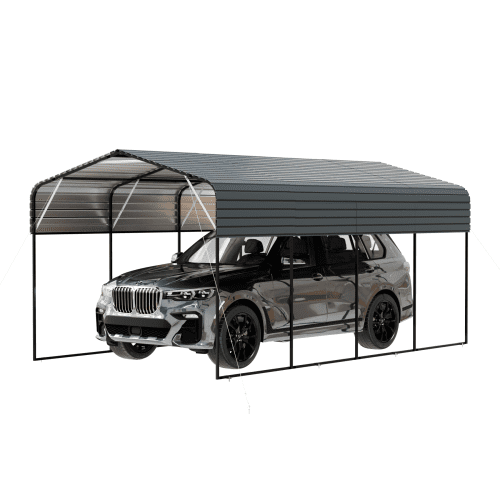 Metal Carport 11x19 FT Heavy Duty Galvanized Steel Roof Car Shelter, Portable Vehicle Storage with Dark Grey Frame for Garden & Outdoor, Dark Grey