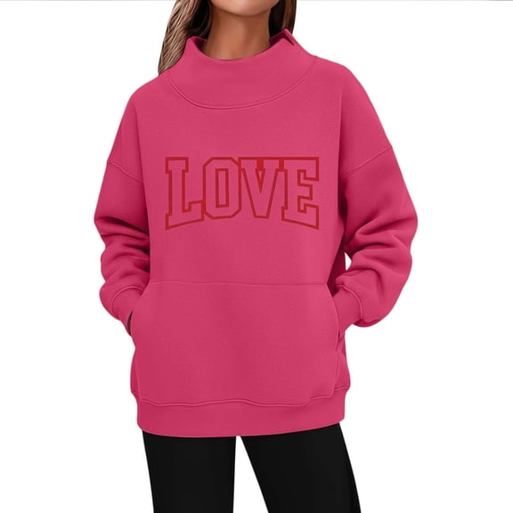 cocolona Womens High Neck Sweatshirts Valentines Long Sleeve Love Print Shirts Fashion Casual Loose Pullover Tops