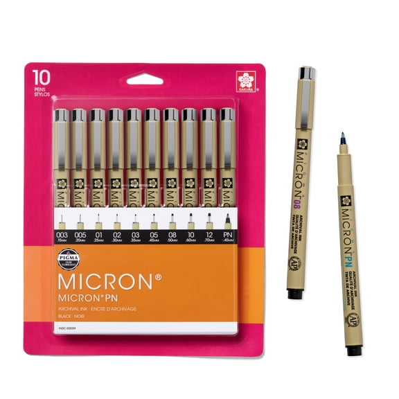 Sakura Pigma Micron Fine Pens Set, Fine, Assorted Sizes, Black Ink, 10 Count
