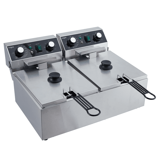 Yeshouse Freidora comercial eléctrica de acero inoxidable con cesta, tapa y protección contra sobrecalentamiento para restaurantes y cocinas domésticas