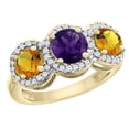 thumbnail image 1 of 14K Yellow Gold Natural Amethyst & Citrine Sides Round 3-stone Ring Diamond Accents, size 5.5, 1 of 2