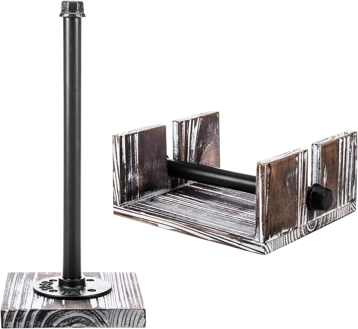 MyGift Wood and Metal Paper Towel and Napkin Holder Set, Industrial Kitchen Decorative Organizer