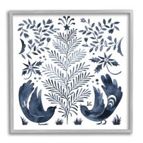 Tranquil Blue Birds Botanical Holiday Tree Design Animals & Insects Painting Framed Art Print Wall Art