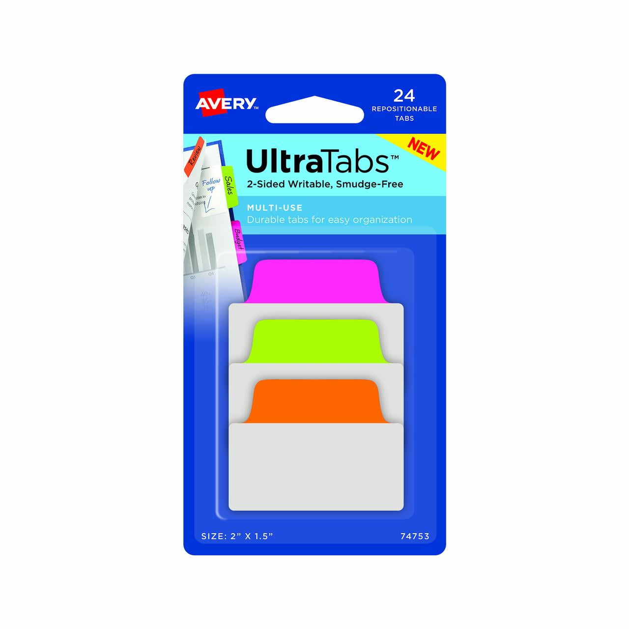 Avery Ultra Tabs Repositionable Tabs, TwoSide Writable, 2" x 11/2