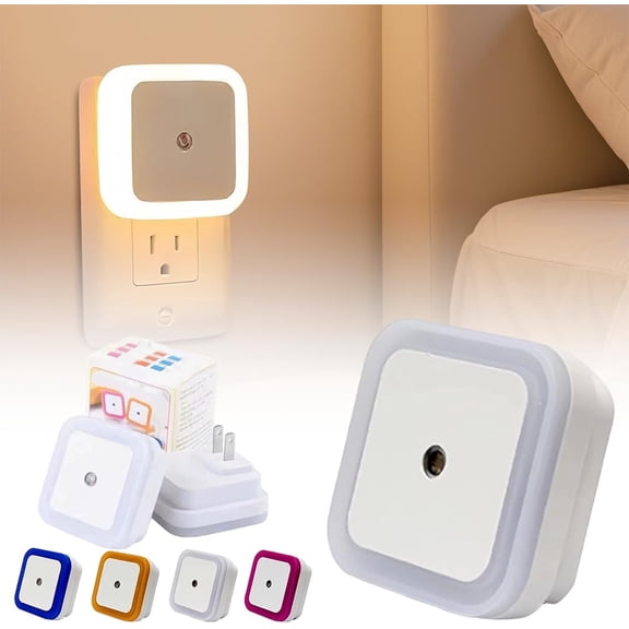 Square Light-Controlled Night Light, LED Night Lights Plug Into Wall with Smart Sensor, Energy-Efficient Warm White Glow for Bedrooms, Hallways, Bathrooms