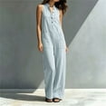 thumbnail image 7 of Ke1Clo Spring Fall Jumpsuits for Women Casual Wide Leg V-Neck Sleeveless Button Front Jumpsuits Full Length Flowy Pocket Lounge Jumpsuit Blue S, 7 of 7