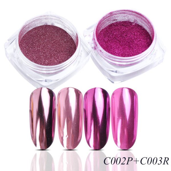 Espejo de uñas de 2 uds, polvo brillante dorado, plateado, efecto metálico, esmalte de pigmento en Gel, copos de polvo, decoración holográfica, NFC000
