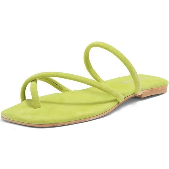 Jeffrey Campbell Rania Green Suede Slip On Flip Flop Open Toe Strappy Flat Sandal (Green Suede, 6)