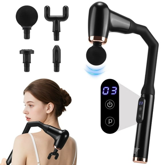 Flaremore Body Massager Muscle Massage Gun.Electric Fascia Gun with Extended Handle, 3 Modes, 6 Intensity Levels, LCD Display, Auto Shutoff, Electric Quiet Portable Massaging Gun with 4 Massage Heads