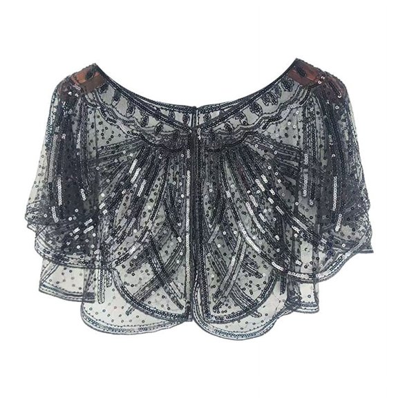 Women Sequined Short Beaded Dress Lace Coat Shawl Evening Party Bridal Wrap