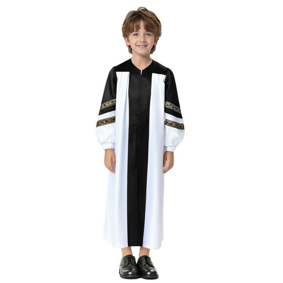 YiZYiF Robe de Chanteur pour Enfants Manches Longues Fermeture Éclair Pulpe Pasteur Prédicateurs Robe de Collation des Grades Événements d'Église Noir 8