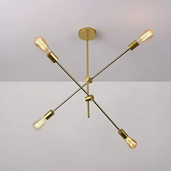 Nauticaz Style Brass Chandelier Ceiling Fixture Light Adjustable Branch 4-Light Pendant Light (Golden)