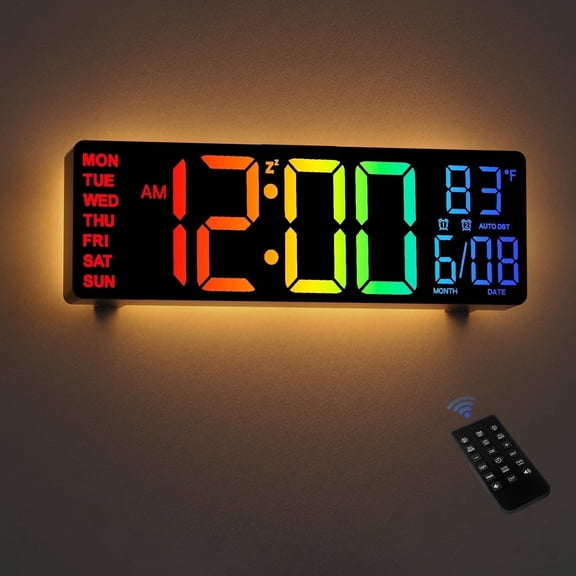 LEIKE 10.5'' Large LED Digital Wall Clock, 8-Color Gradient Display with 5-Level Brightness, Modern Alarm Clock for Bedroom Decor,Black