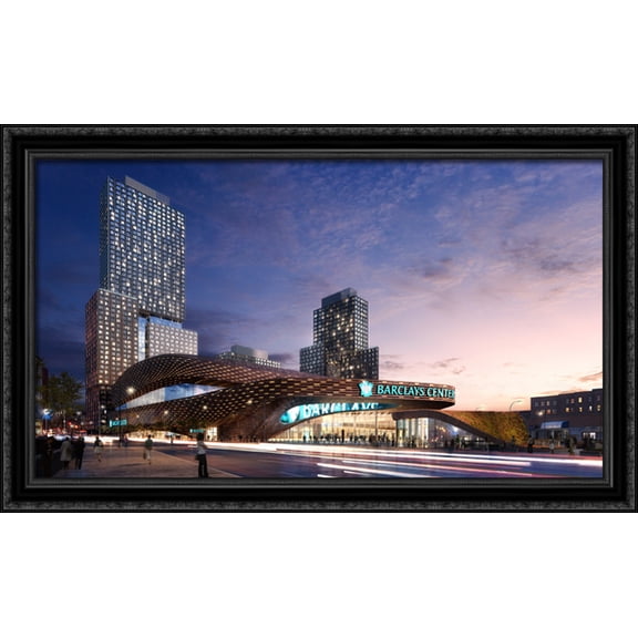 Barclays Center 40x26 Large Black Ornate Wood Framed Canvas Art - Home of the Brooklyn Nets