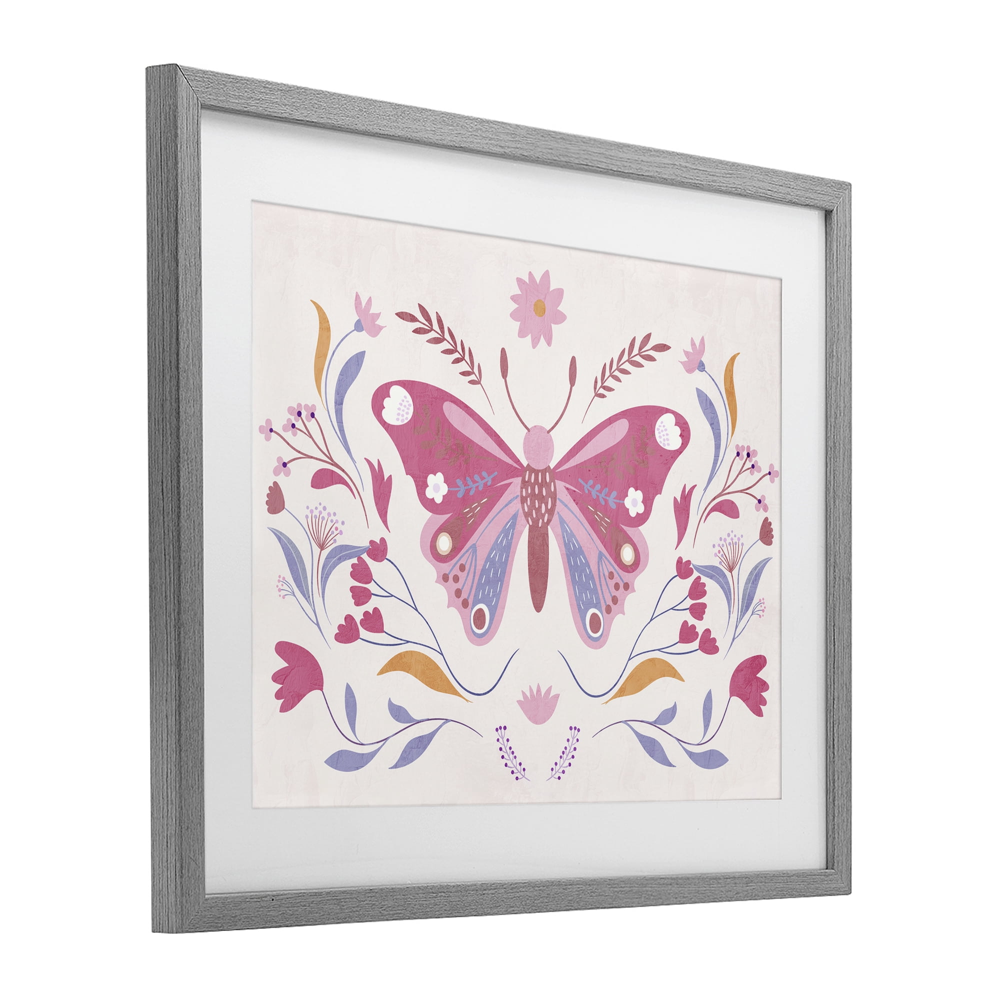 Stupell Industries Whimsical Folk Butterfly Gray Framed Print Under Glass, design by Kim Allen