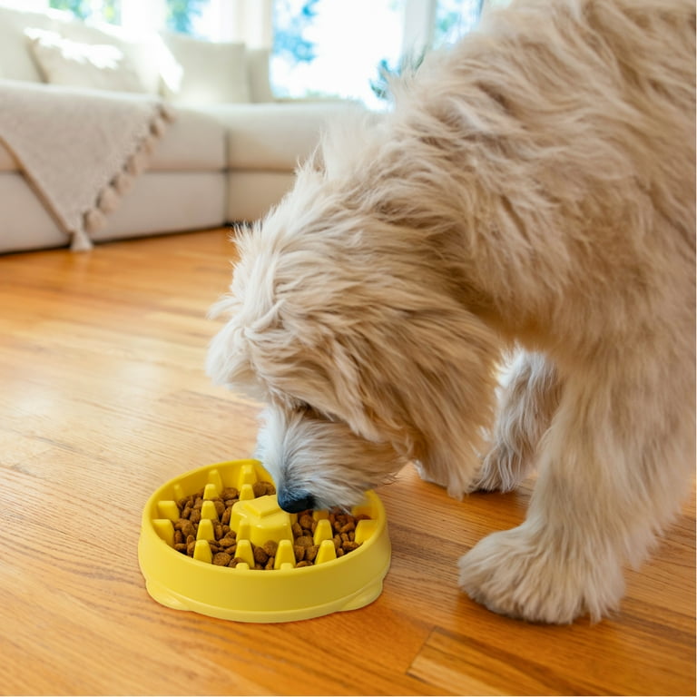 Outward Hound Slow Feeder Fun Bowl, Waffle, Yellow, Medium