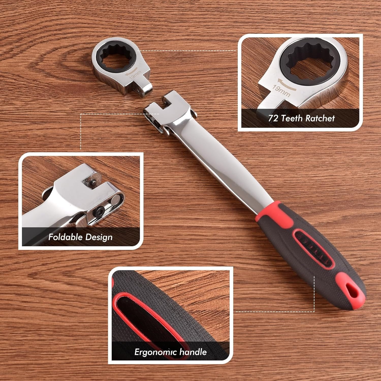 Flex Head Ratcheting Wrench Set, 8-19mm Ratchet Wrench Set with Interchangeable Heads for Mechanic Repair