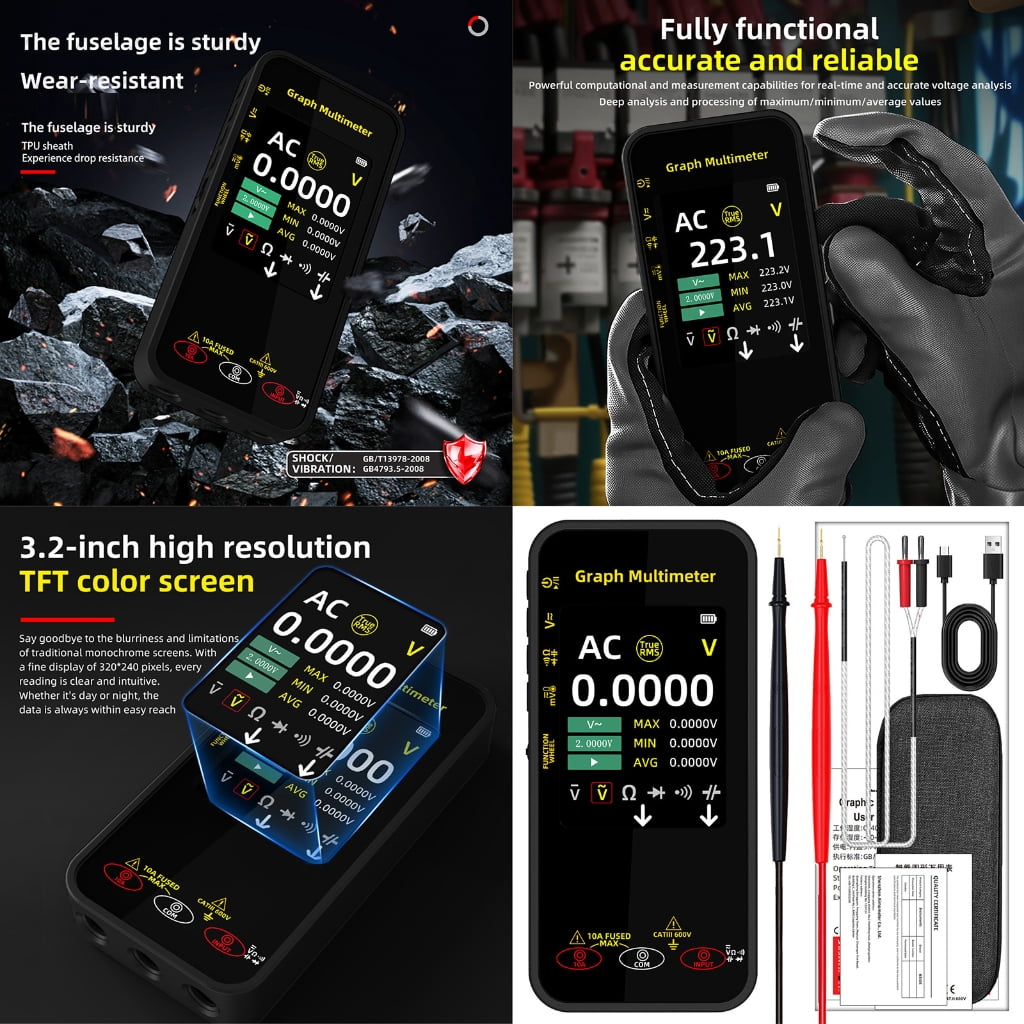 Graphing Multimeter with Large Screen Display Data Recording and Auto Power Off for Electrical Measurement