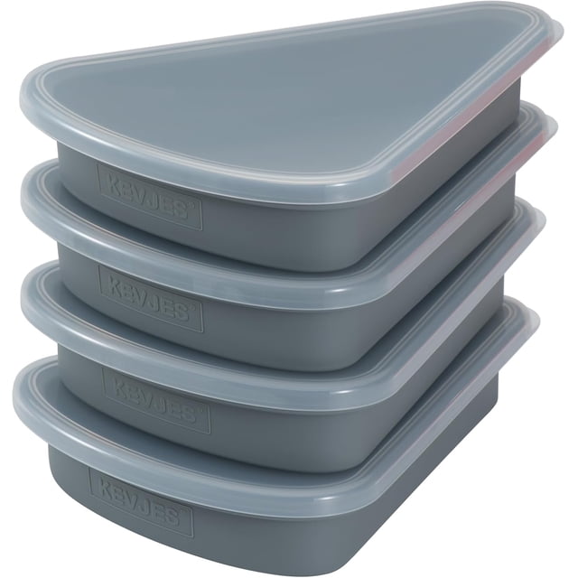 KEVJES 4sets Reusable Silicone Leftover Pizza Slice Storage Container with Air-tight Lids-BPA Free,Fits Single Slice up to 16\u201d,Save Space, Refrigerator organizer(4 Space Grey)