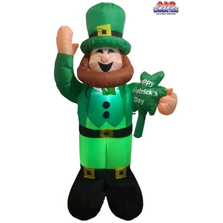 6' Air Blown Inflatable St. Patrick's Day Leprechaun Holding Shamrock Yard Decoration