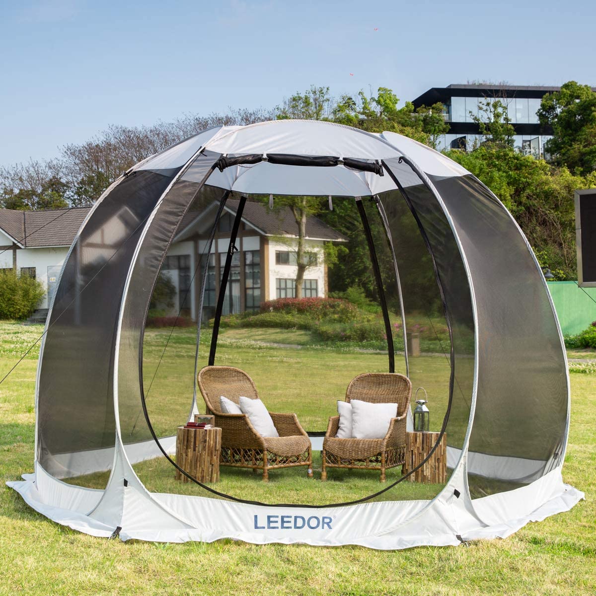 Leedor Gazebos for Patios Screen House Room 4-6 Person Canopy Mosquito Net Camping Tent Dining Pop Up Sun Shade Shelter Mesh Walls Not Waterproof Gray,10'x10' - image 3 of 7