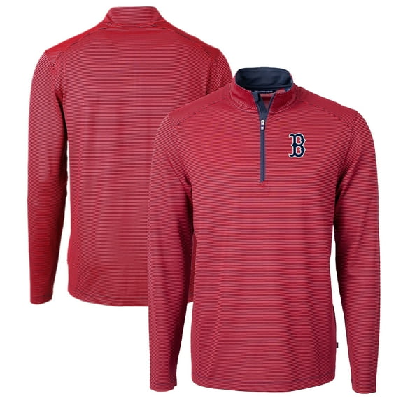Men's Cutter & Buck Red/Navy Boston Red Sox Virtue Eco Pique Micro Stripe Big & Tall Recycled Quarter-Zip Pullover Top