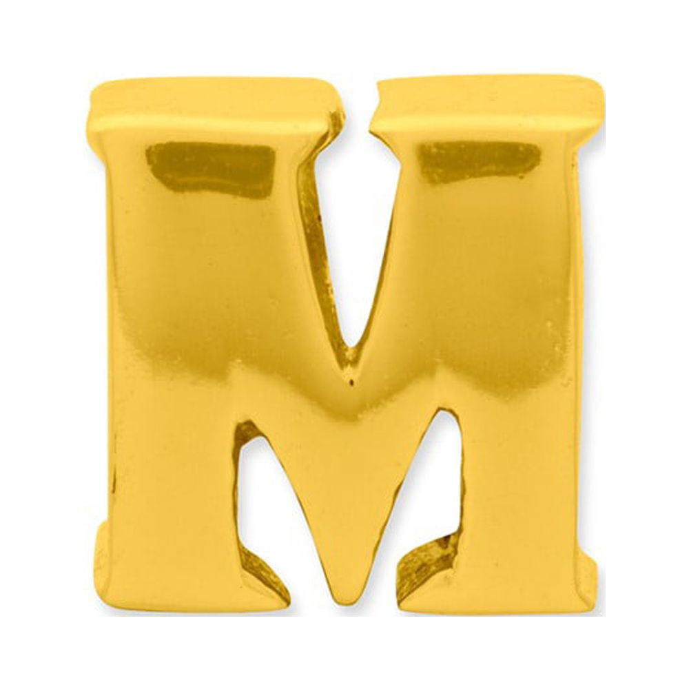 925 Sterling Silver Gold-plated Reflections Letter M Bead; for Adults and Teens; for Women and Men