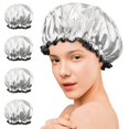 thumbnail image 7 of Shower Caps,White Marble Gold Line Pattern Waterproof Shower Cap for Women 4 Pieces,Double Reusable Hair Cover for Shower PEVA Elastic Stretch Hem, 7 of 7